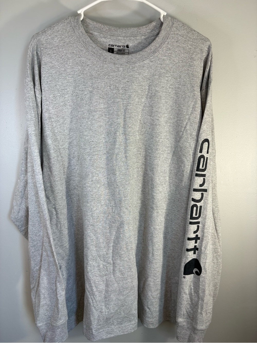 Carhartt Gray Long Sleeve Logo Tee with Sleeve Script